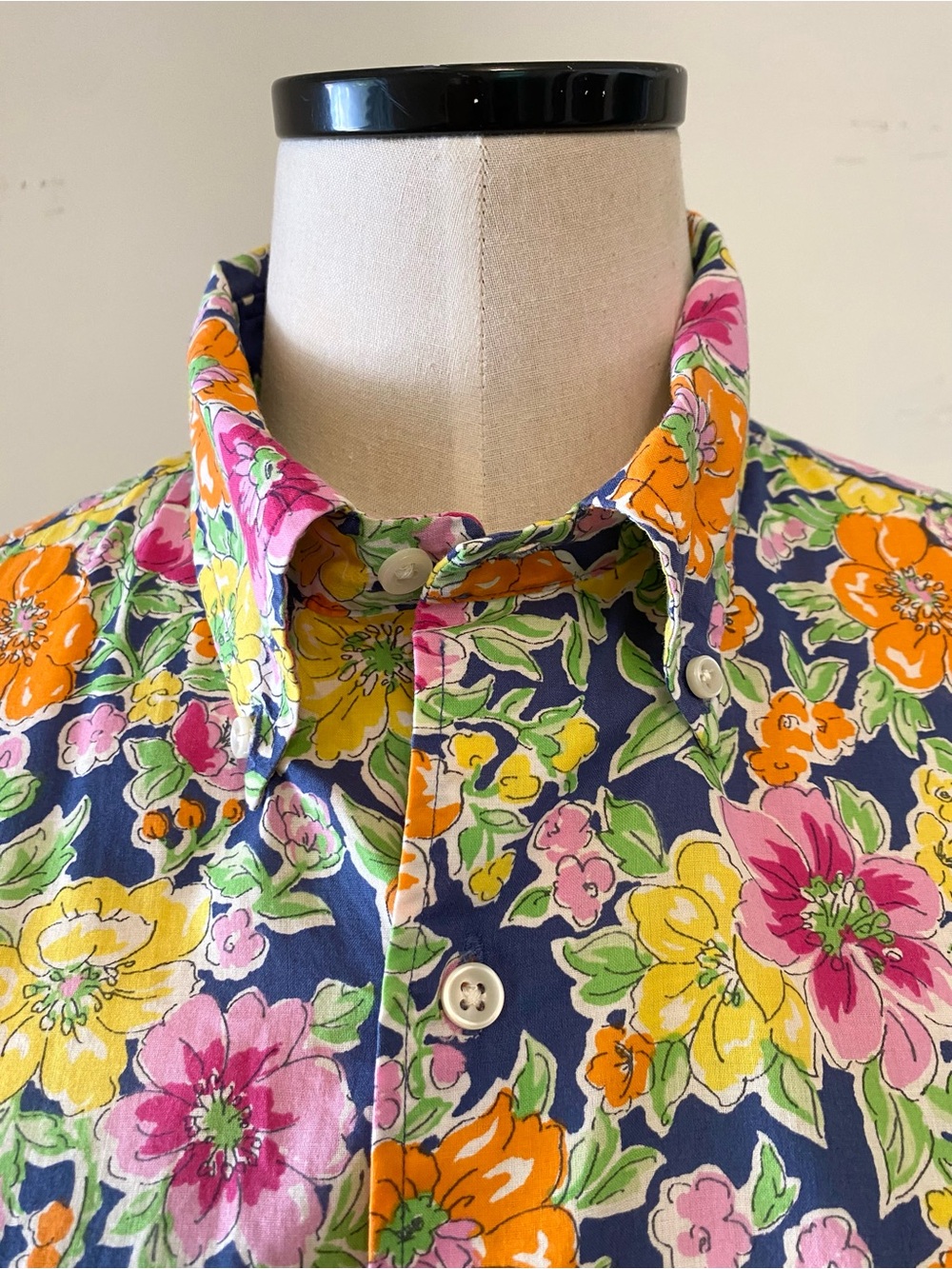 Ralph Lauren PREPPY Floral Short-Sleeve Button-Down Shirt Navy Yellow - Picture 3 of 11